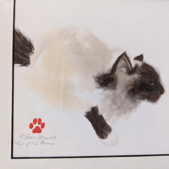 Gorgeous Framed Birman Cat Art Print - "Eye of the Birman" Watercolor Signed - Picture 3 of 6